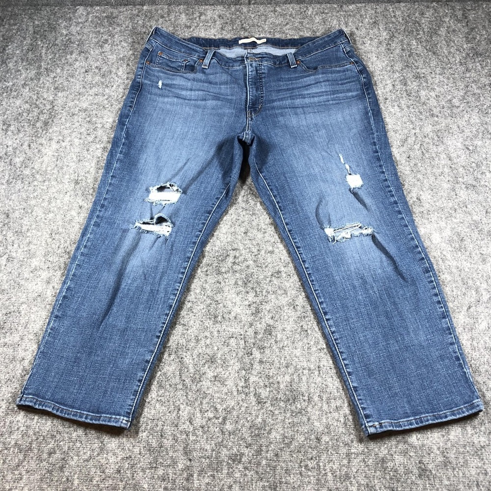 Levi's Women's Boyfriend Jeans - Medium Blue Distressed